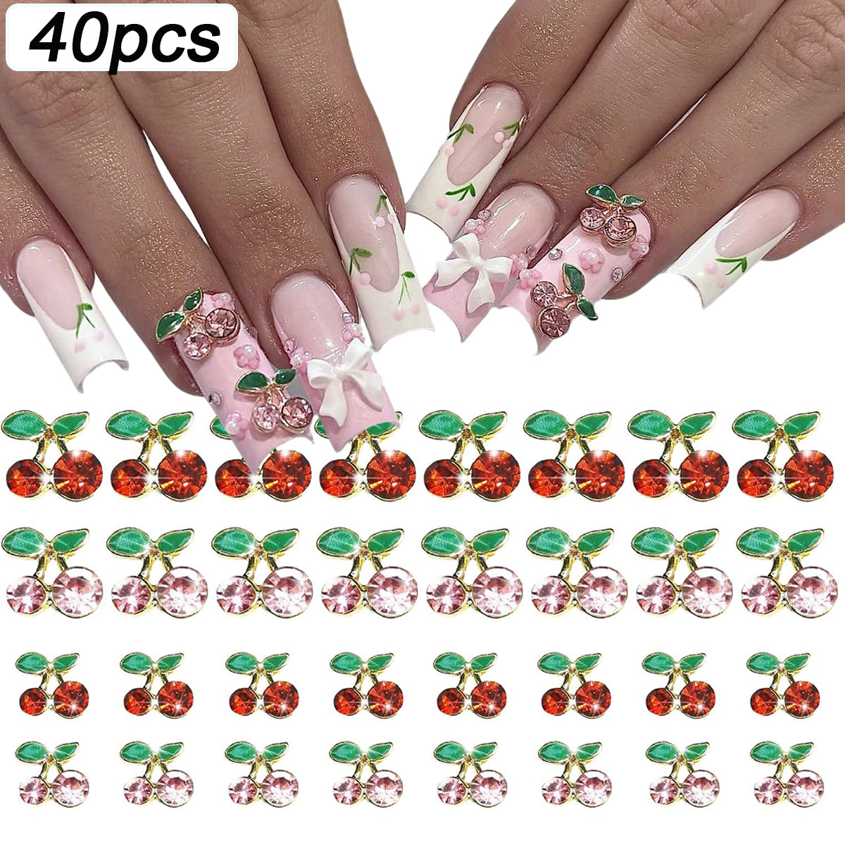 Nail Art Red Cherry - 40 шт. 3D блестящие розовые и
