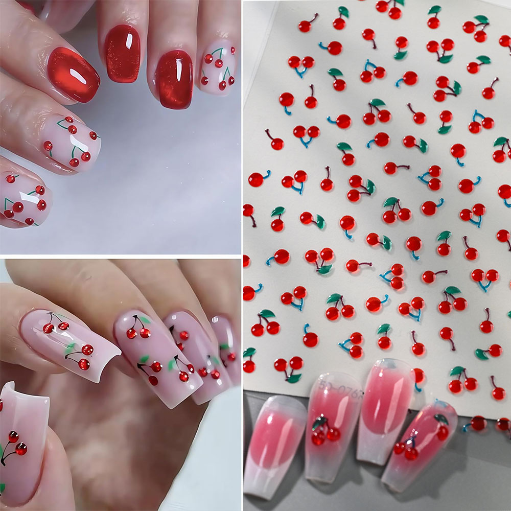 Nail Art Red Cherry - 1/2 шт. 5D милые красные наклейки