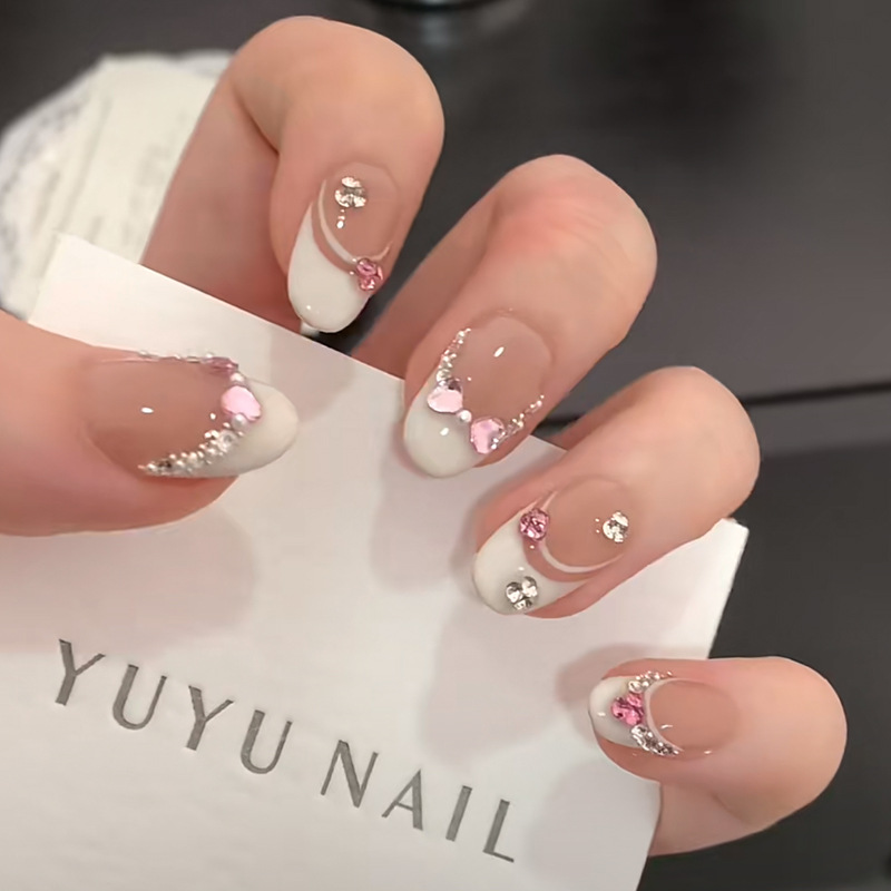 Nail Art Pink - 10 шт., белое французское розовое сердце,