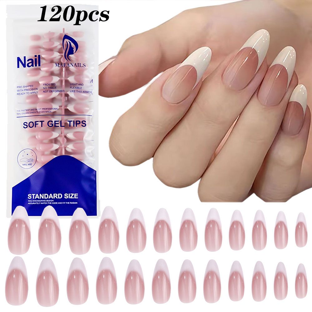Nail Art Pink - 120 шт., розовые, миндалевидные, французские накладные
