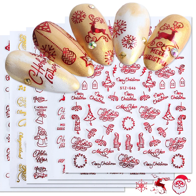 Nail Art Xmas Design - Рождественские аксессуары для ногтей, красное золото,