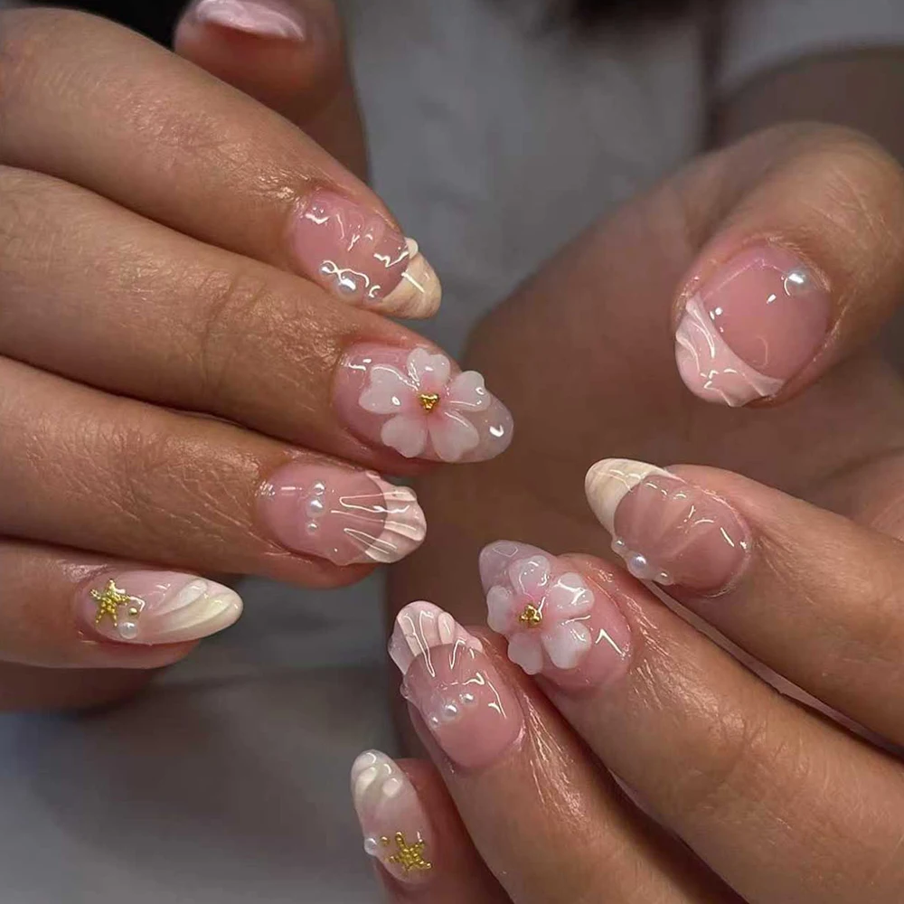 Nail Art Ideas - 24 шт. коротких овальных 3D-наклеек для