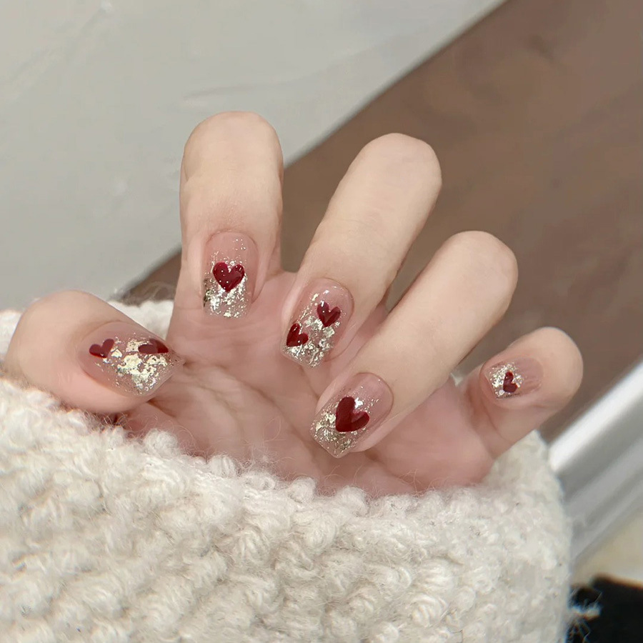 Press On Nail Set - 24 шт./набор, короткие квадратные накладные ногти