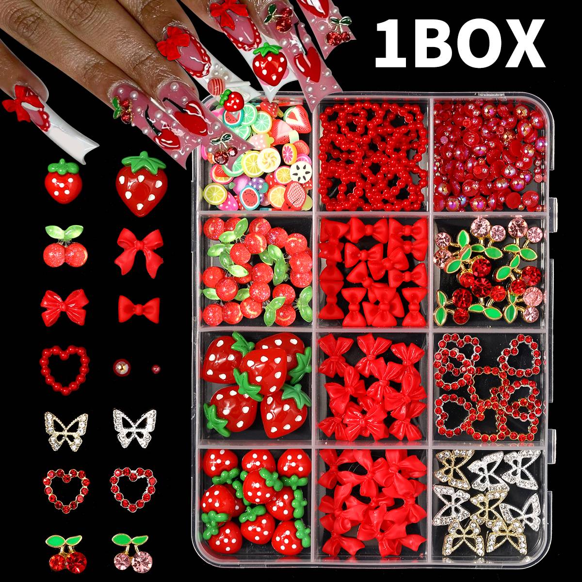 Набор из 12 сеток 3D-украшений – обзор и цена Nail Art Red Cherry