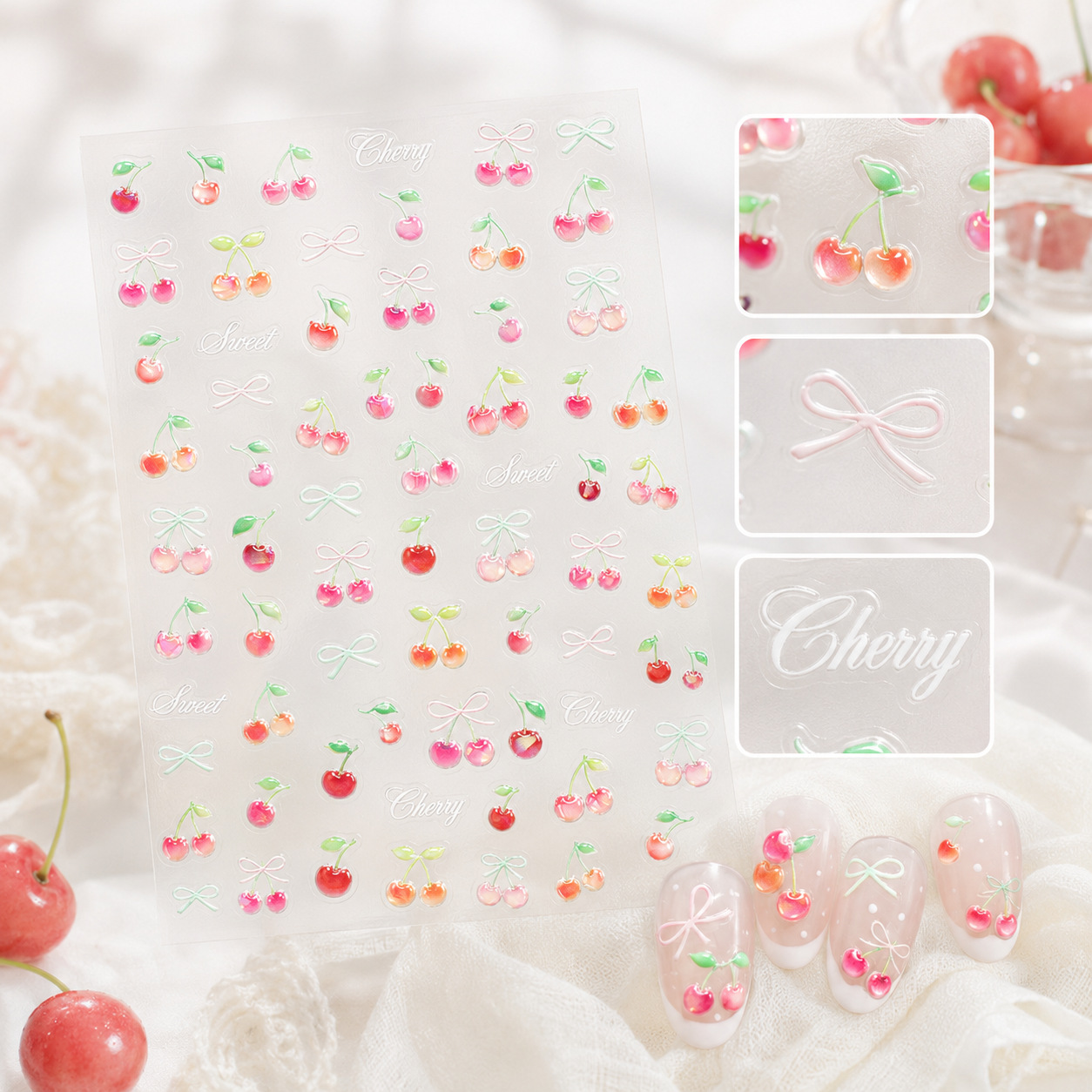 Милые 5D-наклейки для ногтей с – обзор и цена Nail Art Red Cherry