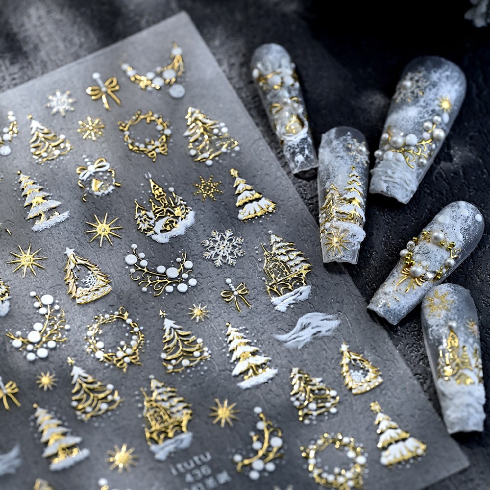 5D тисненный золотой замок/гир – обзор и цена Nail Art Xmas Design