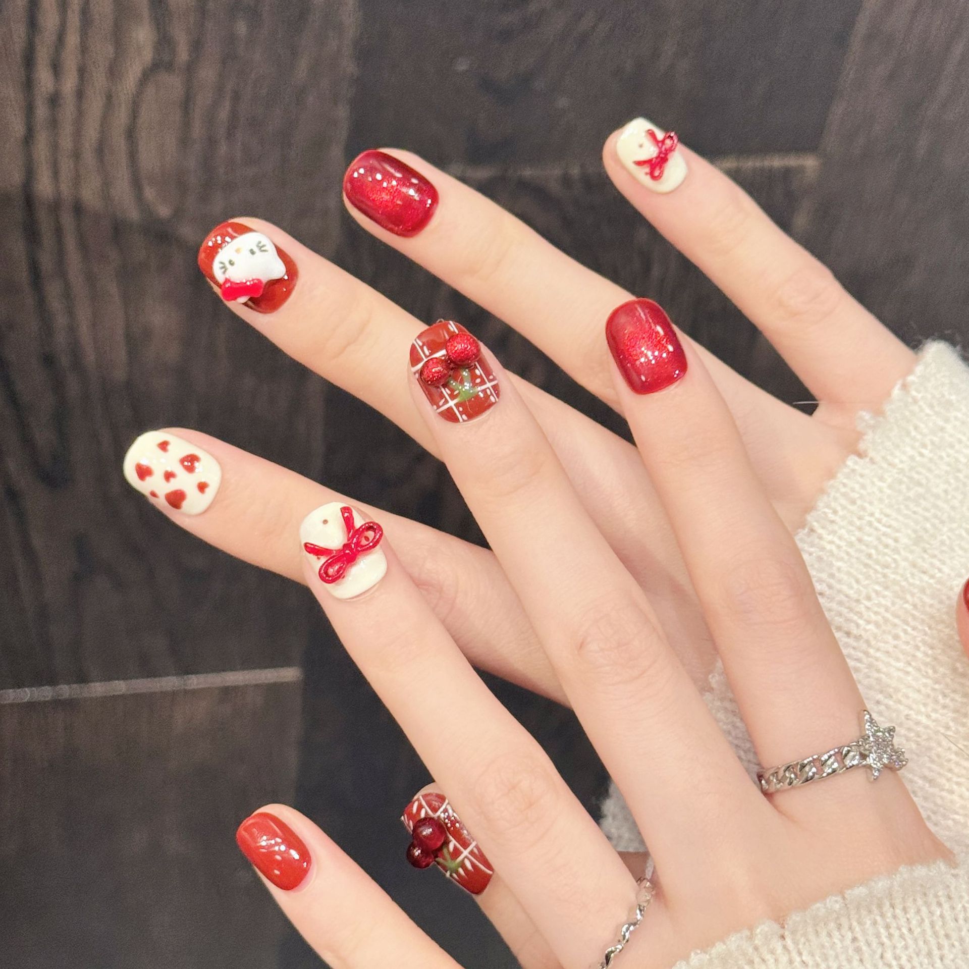 10 шт. Накладные ногти ручной  – обзор и цена Nail Art Red Cherry
