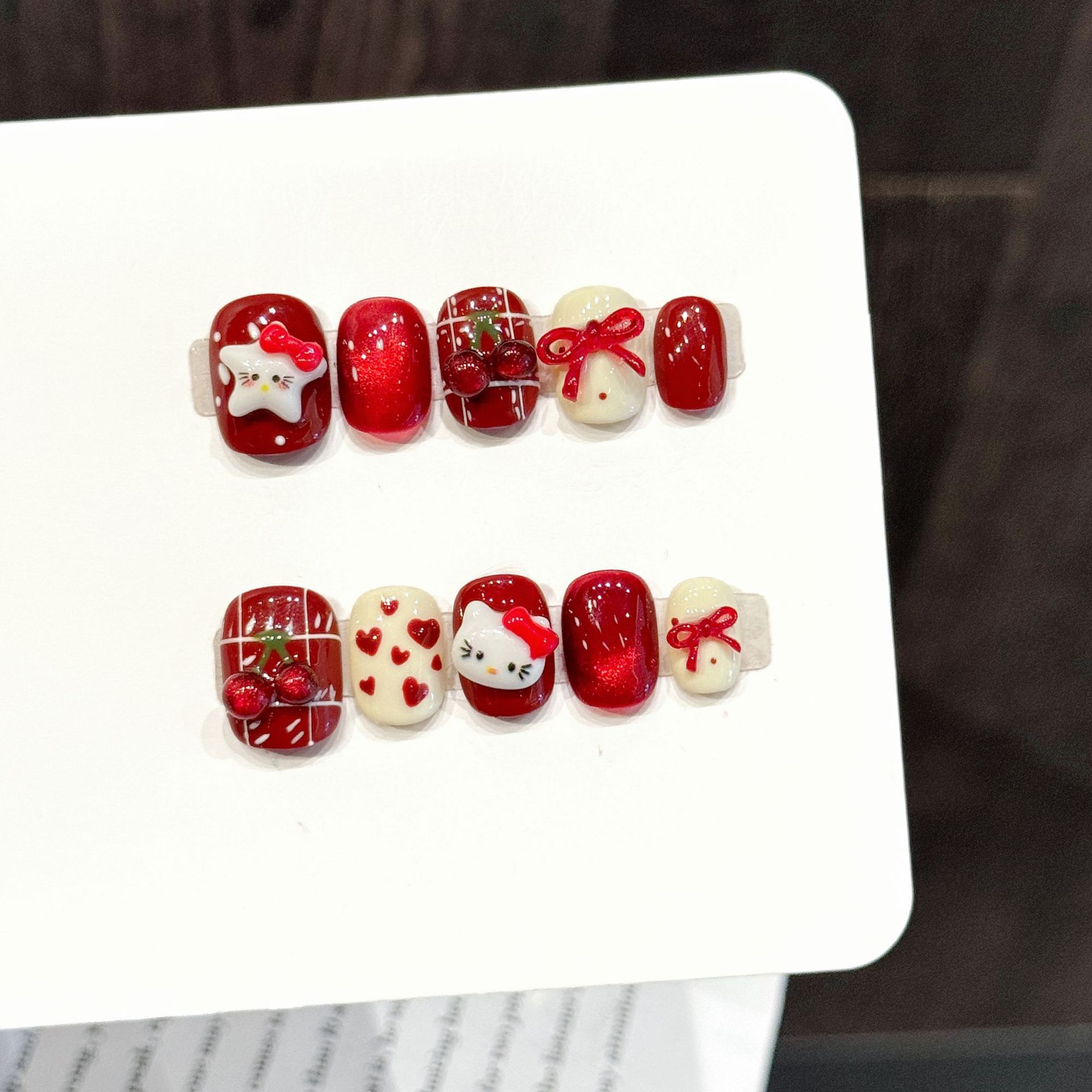 10 шт. Накладные ногти ручной  – обзор и цена Nail Art Red Cherry