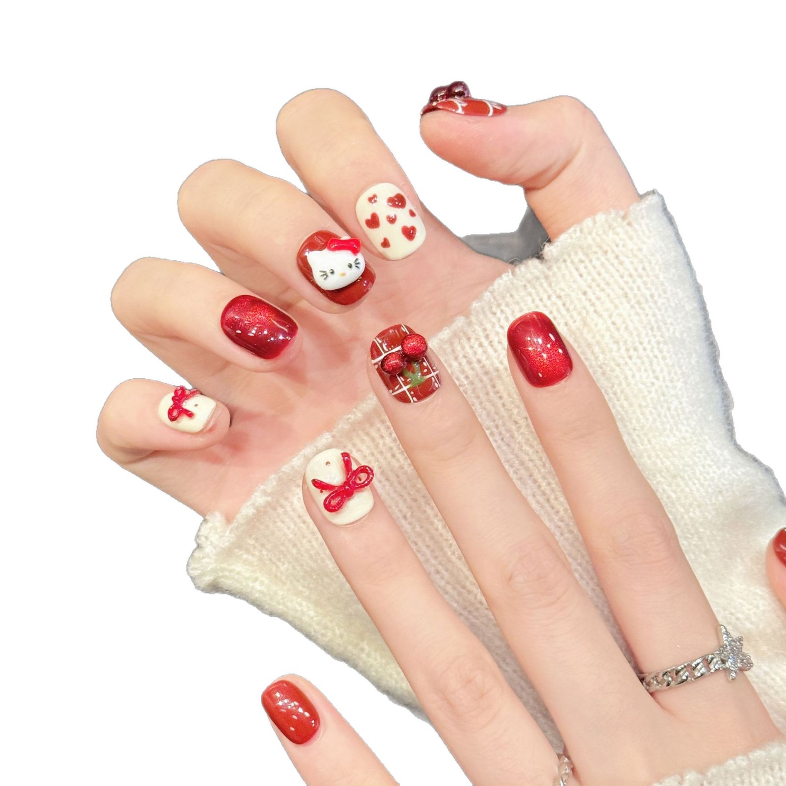 10 шт. Накладные ногти ручной  – обзор и цена Nail Art Red Cherry