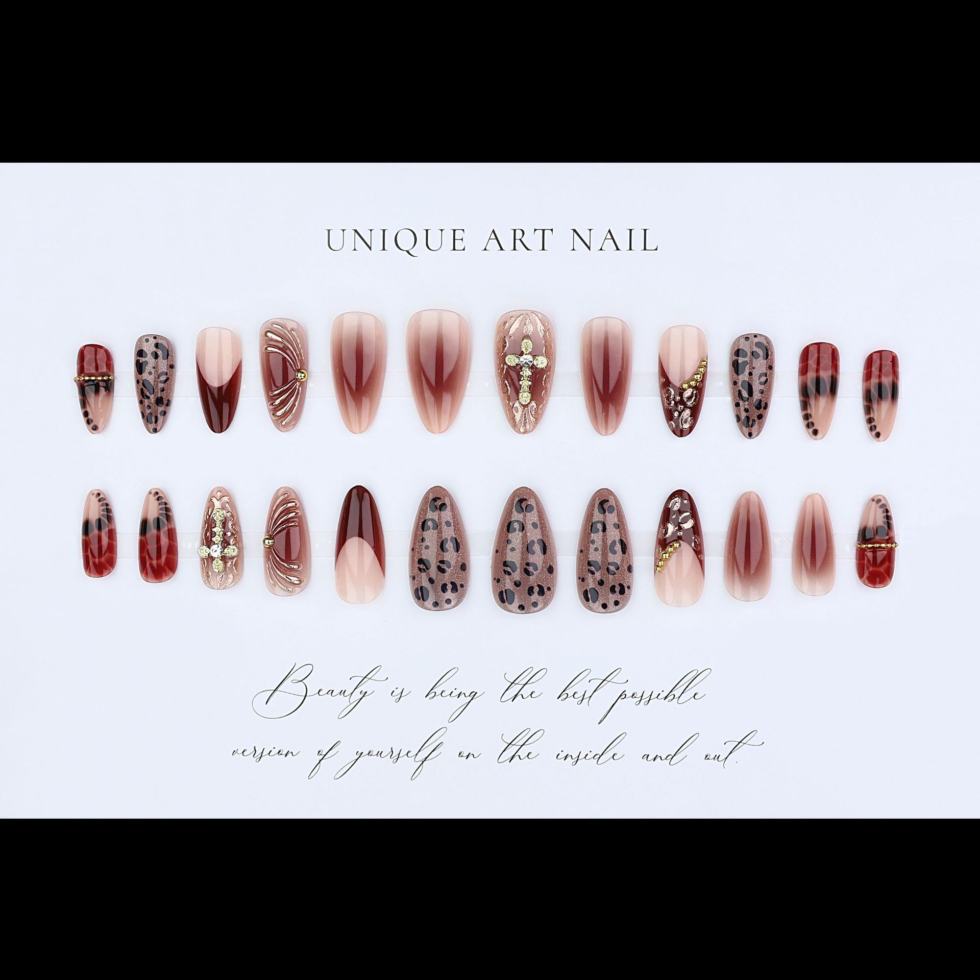 Градиентные винно-красно-корич – обзор и цена Press On Nail Set
